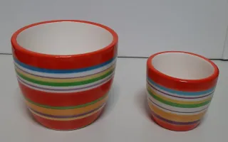 Lote 2 Maceteros Cerámica Rayas Multicolor