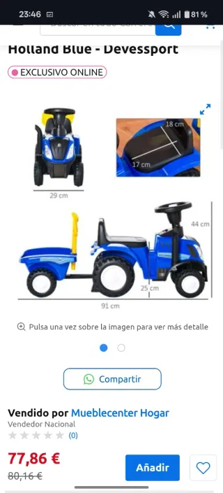 Tractor infantil azul para niños