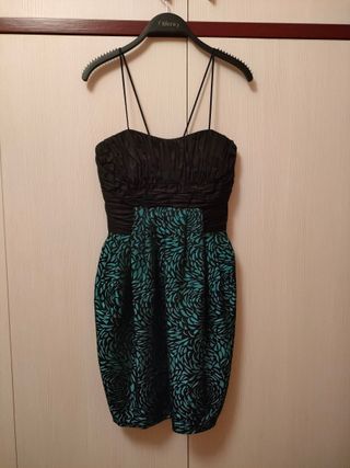 Vestido fiesta negro y verde