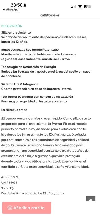 Silla de coche para bebe gb everna-fix