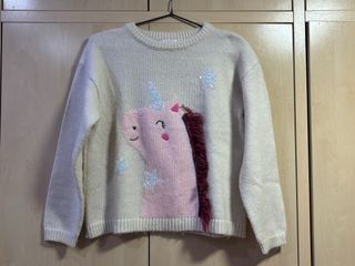 Jersey Unicornio Beige y Rosa - Talla 11/12