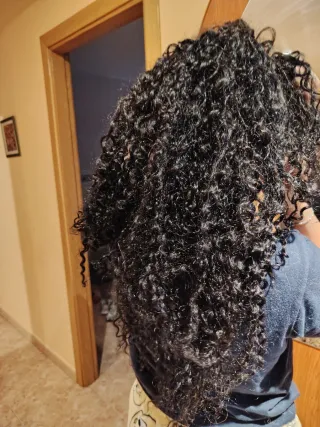 Peluca rizada s negra sintéticas