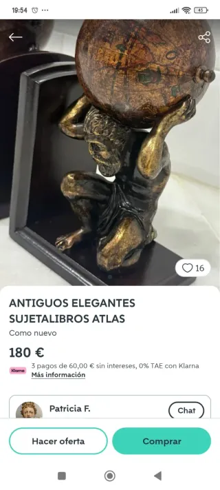 Pareja sujetalibros bronce Atlas