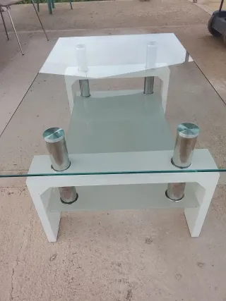 Mesa de centro cristal y metal