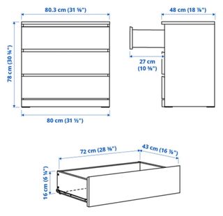 Cómoda MALM 3 cajones blanca 80x78 cm