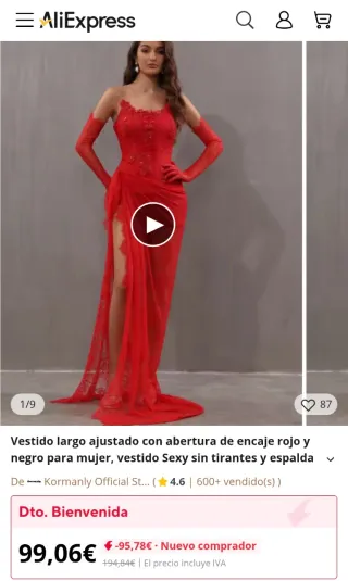 Vestido Rojo Encaje Bordado Pedrería Talla S