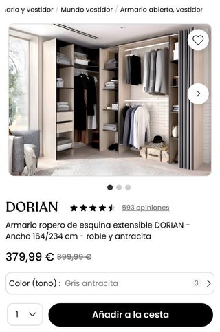 URGE Armario abierto esquinero con cortinas