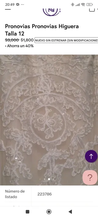 Vestido de Novia Pronovias Higuera Talla 38