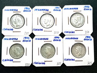 Lote 6 monedas 1 Shilling Escocia 1940-1945