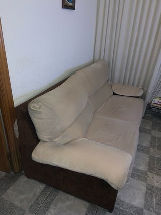 Sofá 2 plazas marrón y beige