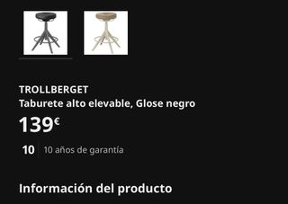 Taburete TROLLBERGET Elevable Cuero Negro/Gris