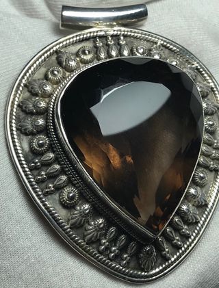 Colgante Gigante Plata Ley Carbujón Topacio Negro