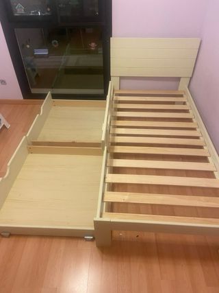 Cama individual madera 90x190 color beige