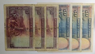 Lote 6 Billetes 25 y 50 Ptas. 1928 España