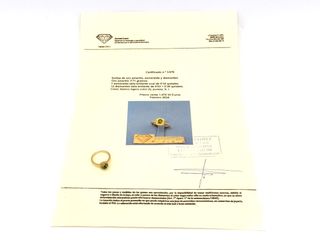 sortija oro 18k con piedra con diamante,esmeralda