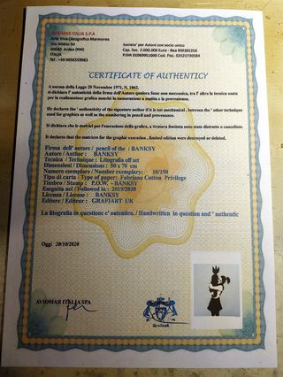 Litografía Banksy Chica Bum Edición Limitada, Firm