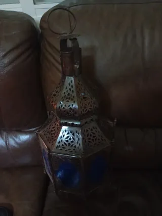 Farol de Chapa y Cristal Azul para decoracion