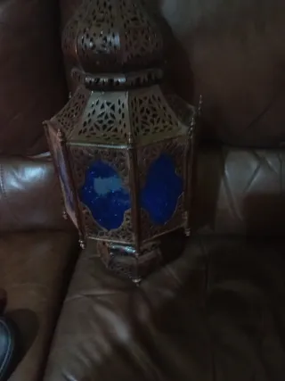 Farol de Chapa y Cristal Azul para decoracion