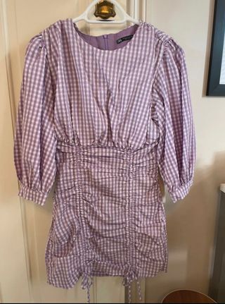 Vestido Zara Roxo e Branco Xadrez