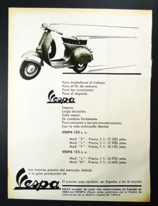 ANUNCIO ORIGINAL MOTO VESPA AÑO 1963.
