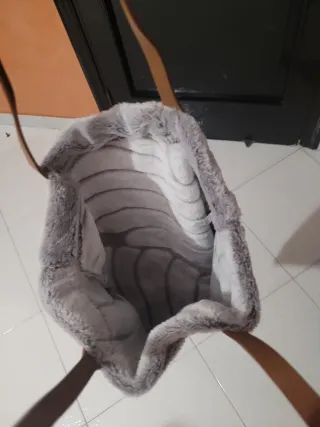 Borsa shopper in peluche grigia