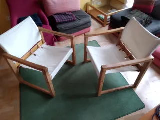 Poltrone vintage scandinave in legno e tela