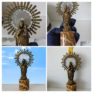 Virgen del Pilar Antigua Bronce Dorado y Mármol