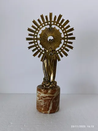 Virgen del Pilar Antigua Bronce Dorado y Mármol