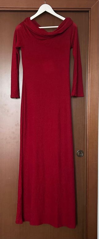 Vestito lungo rosso brillantinato
