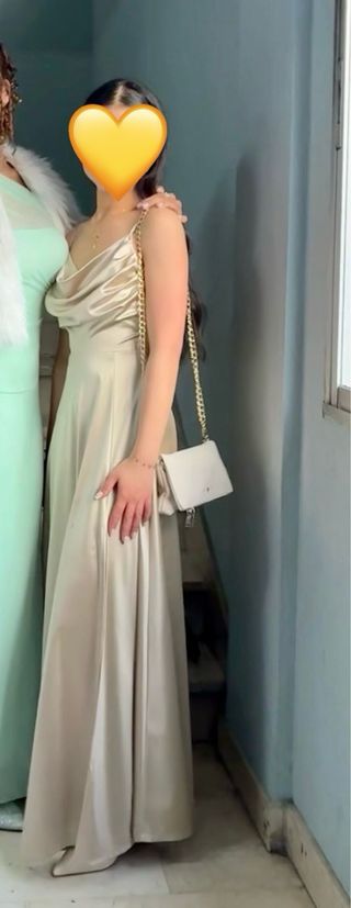 Vestido fiesta satén dorado