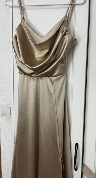 Vestido fiesta satén dorado
