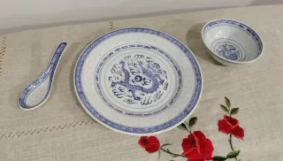 Set Vajilla Porcelana China Dragón Azul