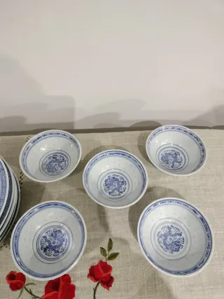 Set Vajilla Porcelana China Dragón Azul