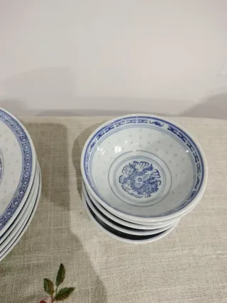 Set Vajilla Porcelana China Dragón Azul
