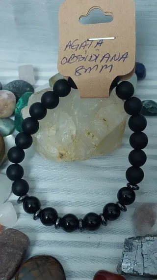 Pulsera Ágata y Obsidiana 8mm