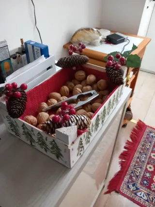 Cesto decorato con pigne e bacche