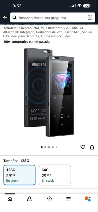 Reproductor MP3 128GB Bluetooth 5.2