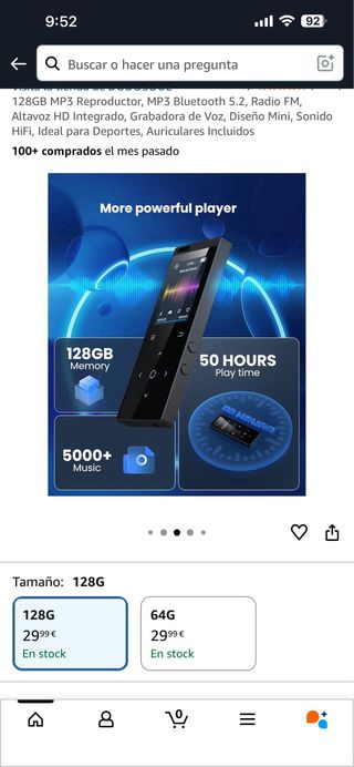 Reproductor MP3 128GB Bluetooth 5.2