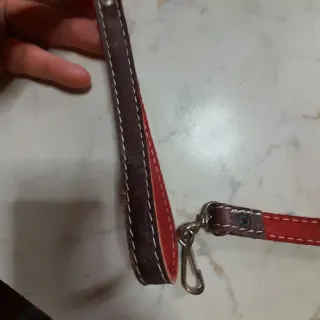 Guinzaglio in cuoio marrone e rosso