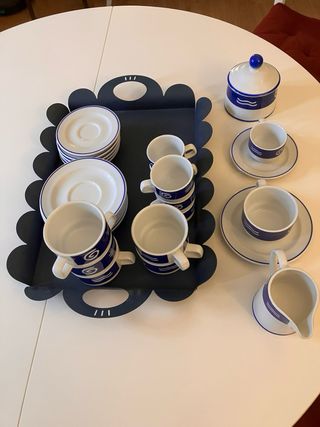 Juego de café azul y blanco