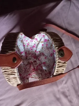 Bolso redondo mimbre y piel