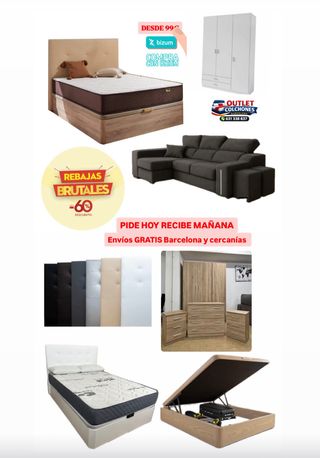 Colchón canapé sofá cabezal mesita cómoda