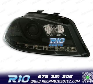 FAROS SEAT IBIZA CORDOBA 6L 02-08 LUZ DIURNA LED FONDO NEGRO