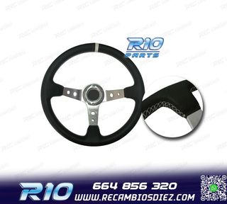 VOLANTE INVERTIDO PIEL SINTETICA NEGRO BRAZOS PLATEADOS Y RI