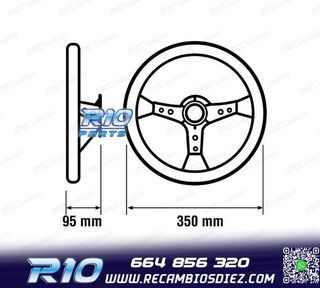 VOLANTE INVERTIDO PIEL SINTETICA NEGRO BRAZOS PLATEADOS Y RI