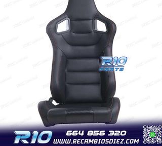 KIT ASIENTO DEPORTIVO SEMI BAQUET ESTILO RS CUERO NEGRO COST
