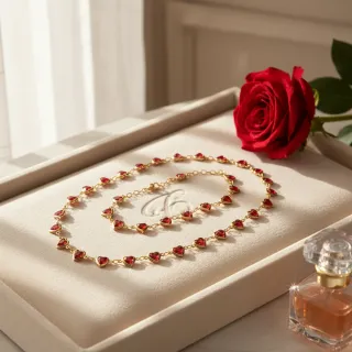 Conjunto Chapado Oro 18klt Corazones Rojos