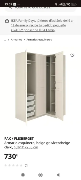 Armario vestidor esquinero Ikea komplement