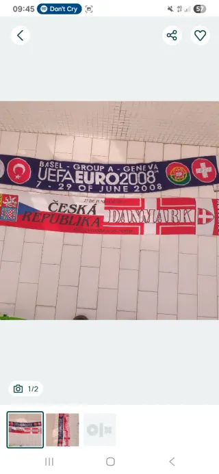 2 Bufandas UEFA Euro 2008 Rep. Checa y Dinamarca E