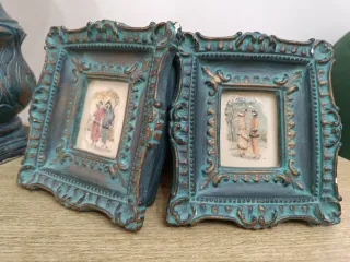 Lámpara mesa, 2 velas y 2 cuadros decorativos